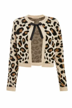 Cardigans*Quiz Leopard Print Knit Cardigan Off White