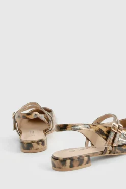 Ballet Flats|Flats*boohoo Print Patent Double Strap Mary Jane Ballets leopard