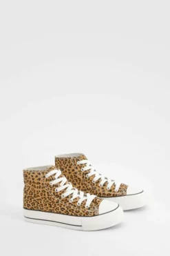 Trainers*boohoo Print Platform High Top Lace Up Trainers leopard