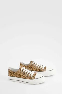 Trainers*boohoo Print Platform Low Top Lace Up Trainers leopard