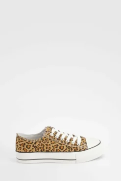 Trainers*boohoo Print Platform Low Top Lace Up Trainers leopard
