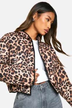 Up To 80% Off Winter Warmers|Puffer Jackets*boohoo Print Quilted Cropped Jacket leopard
