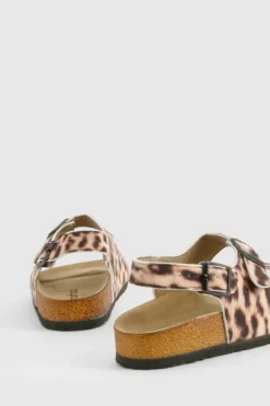 Sandals*boohoo Print Textile Double Strap Footbed Sandals leopard