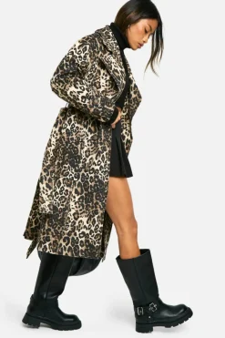 Up To 80% Off Winter Warmers|Trench Coats*boohoo Print Trench Coat leopard