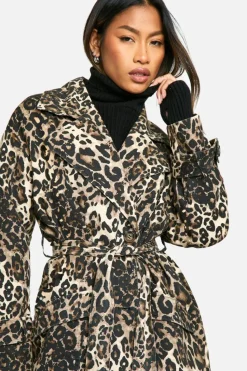 Up To 80% Off Winter Warmers|Trench Coats*boohoo Print Trench Coat leopard