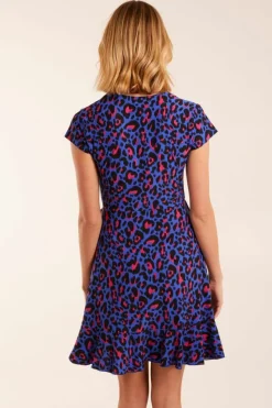 Wrap Dresses*Blue Vanilla Leopard Print Wrap Mini Dress Blue