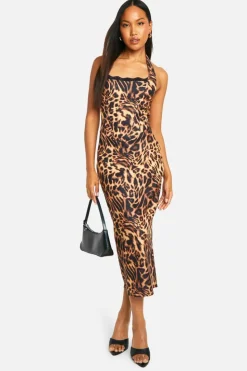 Bodycon Dresses*boohoo Printed Halterneck Bengaline Midaxi Dress leopard