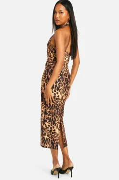 Bodycon Dresses*boohoo Printed Halterneck Bengaline Midaxi Dress leopard