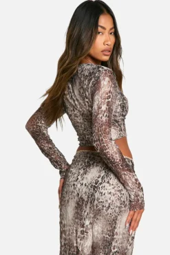 Long Sleeve Tops*boohoo Leopard Printed Lace Long Sleeve Top multi