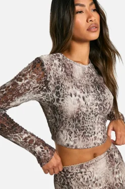 Long Sleeve Tops*boohoo Leopard Printed Lace Long Sleeve Top multi