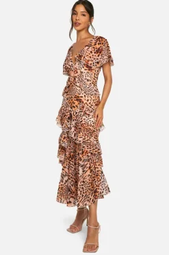 Maxi Dresses|Dresses*boohoo Leopard Ruffle Maxi Dress brown