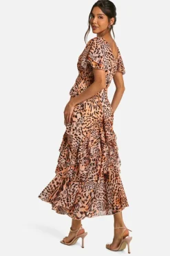 Maxi Dresses|Dresses*boohoo Leopard Ruffle Maxi Dress brown