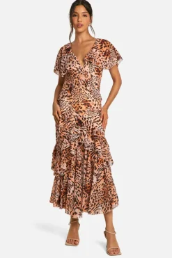 Maxi Dresses|Dresses*boohoo Leopard Ruffle Maxi Dress brown