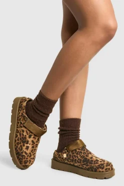 Cosy Boots|All Boots*boohoo Leopard Slingback Cosy Mules brown