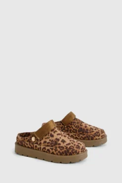 Cosy Boots|All Boots*boohoo Leopard Slingback Cosy Mules brown