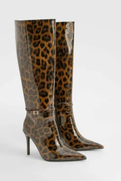 Over The Knee Boots|Knee High Boots*boohoo Stiletto Pointed Knee High Boots leopard