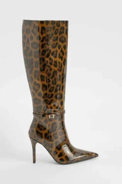 Over The Knee Boots|Knee High Boots*boohoo Stiletto Pointed Knee High Boots leopard