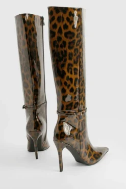 Over The Knee Boots|Knee High Boots*boohoo Stiletto Pointed Knee High Boots leopard