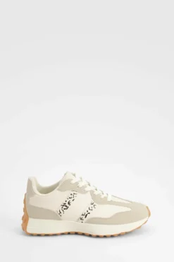 Trainers*boohoo Leopard Stripe Trainers beige