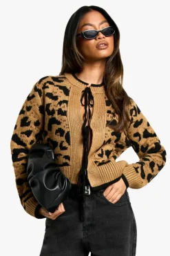 Cardigans|Knitwear*boohoo Tie Detail Cardigan leopard