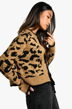 Cardigans|Knitwear*boohoo Tie Detail Cardigan leopard