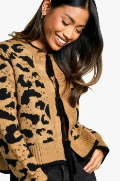 Cardigans|Knitwear*boohoo Tie Detail Cardigan leopard