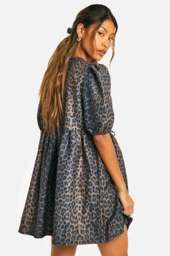 Smock Dresses*boohoo Leopard Tie Front Mini Dress brown