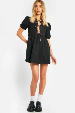 Smock Dresses*boohoo Leopard Tie Smock Dress black