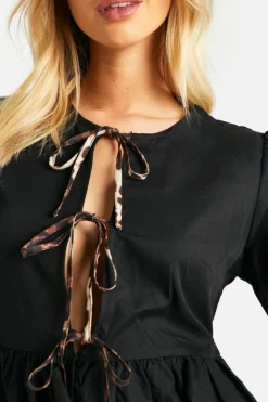 Smock Dresses*boohoo Leopard Tie Smock Dress black