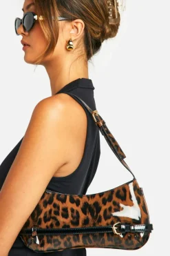 Shoulder Bags|Handbags*boohoo Vinyl Buckle Detail Shoulder Bag leopard