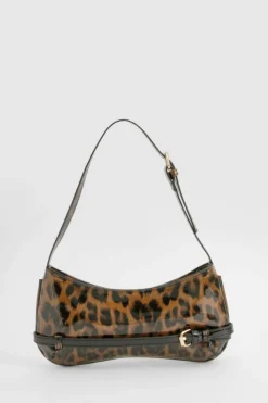 Shoulder Bags|Handbags*boohoo Vinyl Buckle Detail Shoulder Bag leopard