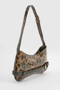 Shoulder Bags|Handbags*boohoo Vinyl Buckle Detail Shoulder Bag leopard