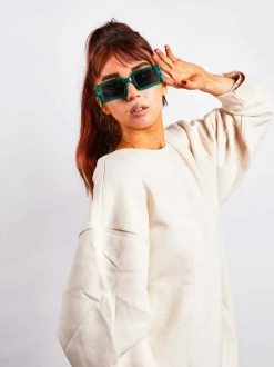 Sunglasses*SVNX Light Oversized Rectangle Plastic Frame Sunglasses Blue