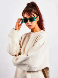 Sunglasses*SVNX Light Oversized Rectangle Plastic Frame Sunglasses Blue