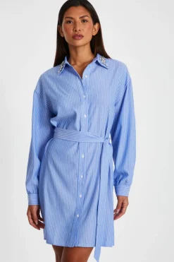 Shirt Dresses*Quiz Pinstripe Mini Shirt Dress Light Blue