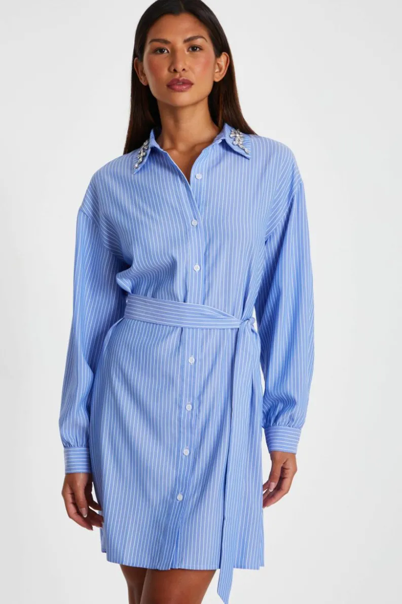 Shirt Dresses*Quiz Pinstripe Mini Shirt Dress Light Blue