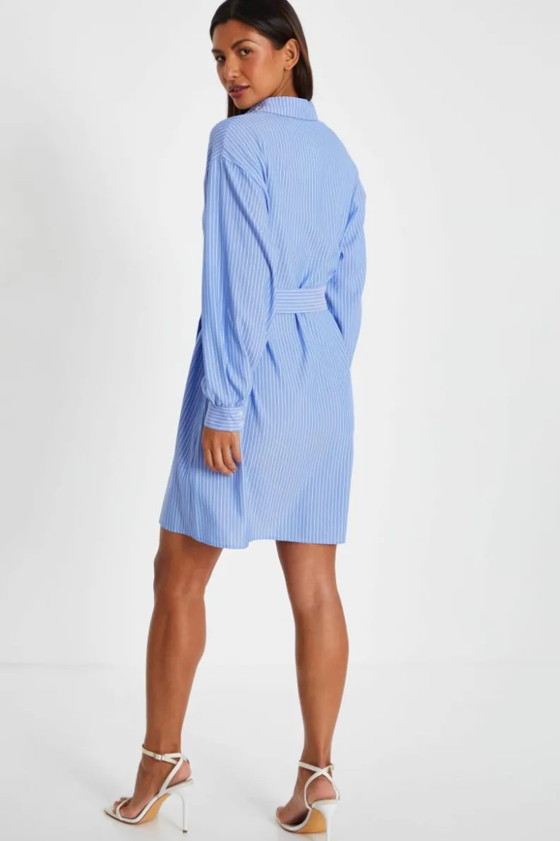 Shirt Dresses*Quiz Pinstripe Mini Shirt Dress Light Blue