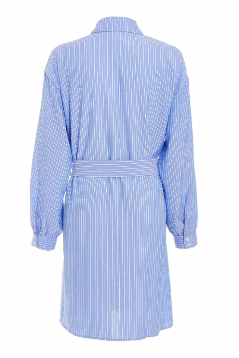 Shirt Dresses*Quiz Pinstripe Mini Shirt Dress Light Blue