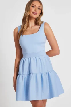 Skater Dresses*Quiz Tiered Skater Mini Dress Light Blue