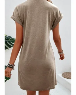 T-Shirt Dresses|Shirt Dresses*Azura Exchange Light French Beige Center Seam Rolled Cuffs T-shirt Dress Multi