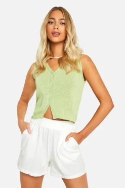 Cardigans*boohoo Lightweight Knit Button Waistcoat green