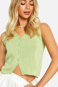 Cardigans*boohoo Lightweight Knit Button Waistcoat green