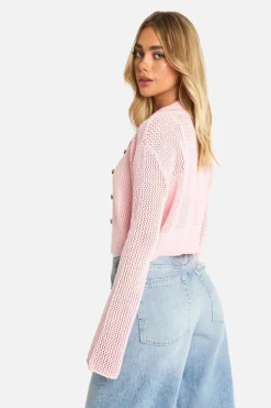 Cardigans|Jumpers & Cardigans*boohoo Lightweight Knit Collared Cropped Cardigan light pink