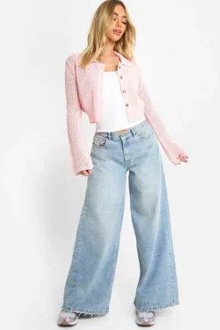 Cardigans|Jumpers & Cardigans*boohoo Lightweight Knit Collared Cropped Cardigan light pink