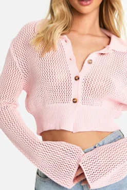 Cardigans|Jumpers & Cardigans*boohoo Lightweight Knit Collared Cropped Cardigan light pink