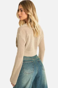 Cardigans*boohoo Lightweight Knit Collared Cropped Cardigan stone
