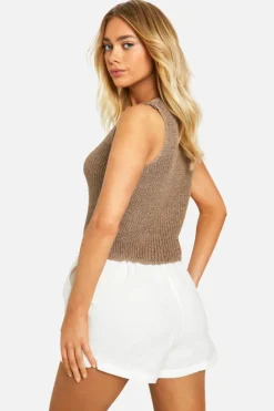 Cardigans*boohoo Lightweight Knit Hook And Eye Waistcoat taupe