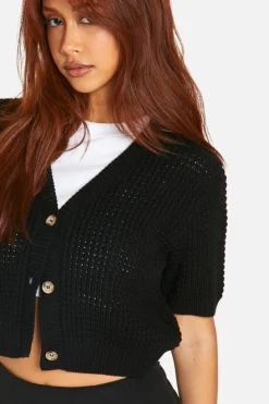Cardigans*boohoo Lightweight Knit Short Sleeve Cardigan black