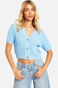 Cardigans*boohoo Lightweight Knit Short Sleeve Cardigan baby blue