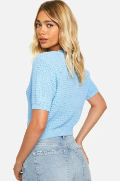 Cardigans*boohoo Lightweight Knit Short Sleeve Cardigan baby blue